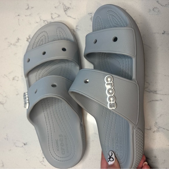 CROCS Light Gray Slide Sandals - Picture 3 of 7